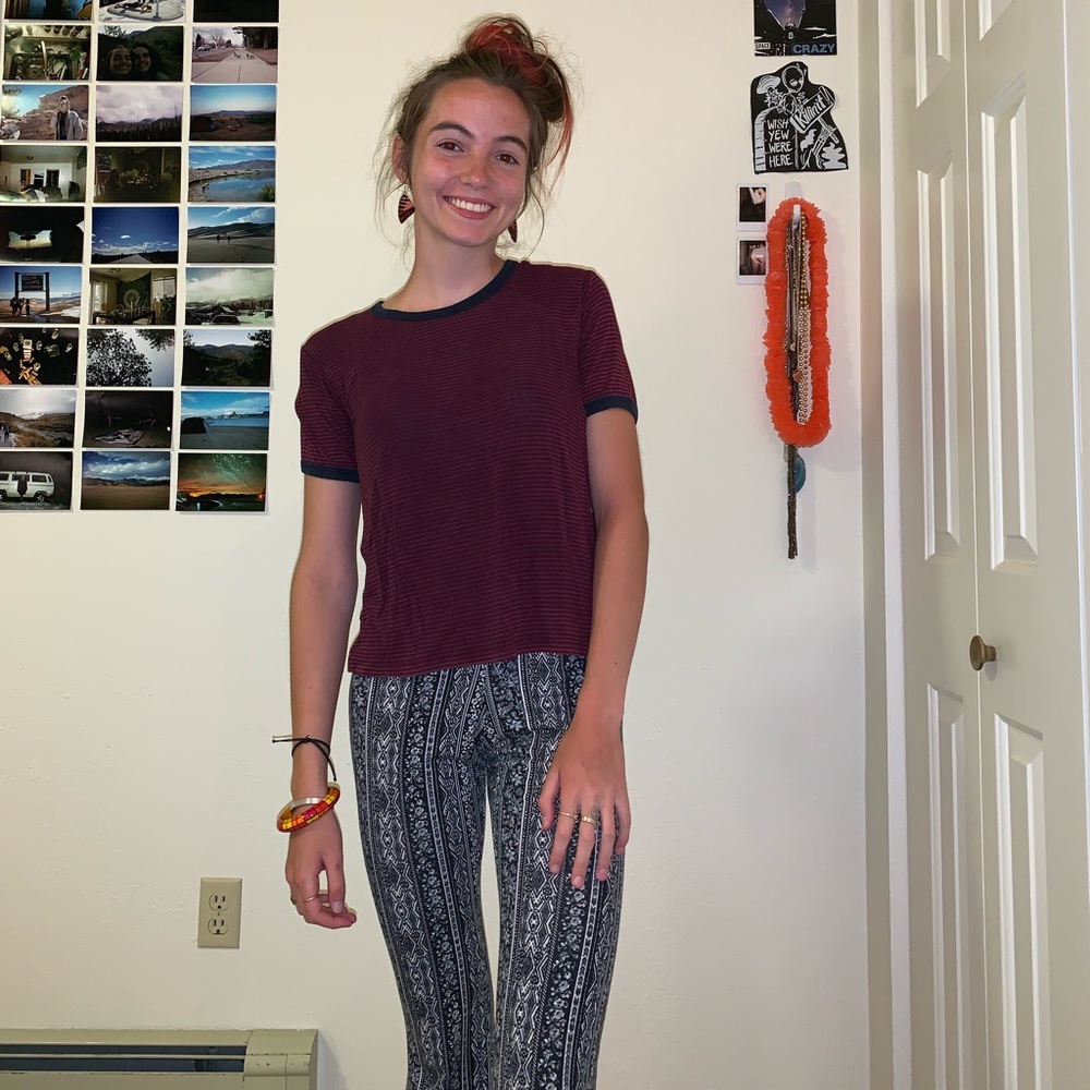 Red and blue striped stretch tee